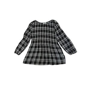 Floral & Ivy Womens Small Black White Plaid Empire Waist Crinkle Long Sleeve